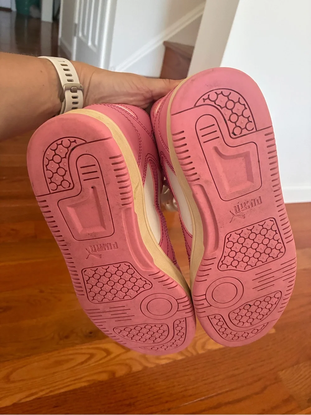 Puma Pink and White High Top Sneakers Rebound LayUp